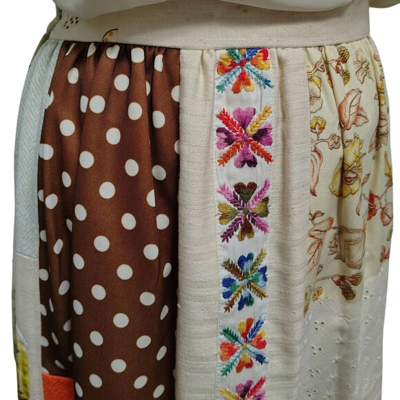 Vintage 60s Hippie Handmade Patchwork Boho Maxi Skirt Prairie Lined 13 In Waist - Picture 2 of 13